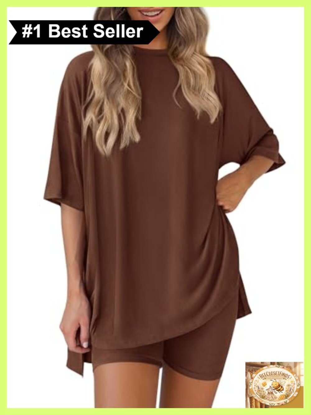 2 Piece Lounge Set Oversized Tee Biker Shorts Travel Outfit